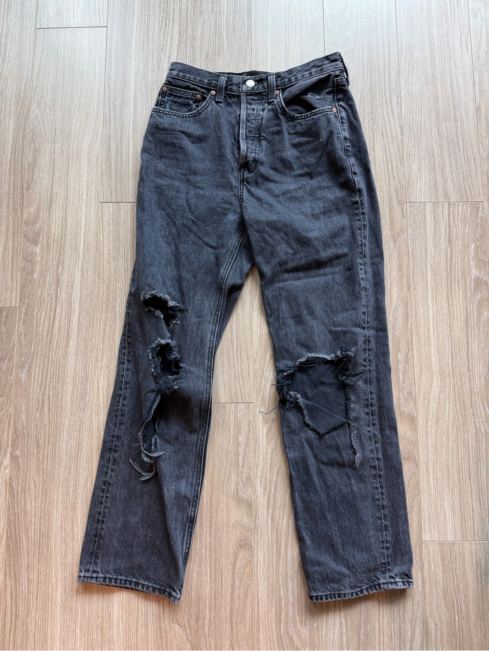 Aritzia Denim Forum Black Distressed High-Rise Jeans